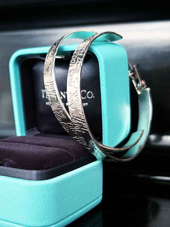 Tiffany & Co. Jewelry - Authentic Tiffany & Co. Ultra RARE Script / Notes 925 Silver XL Hoop Earrings